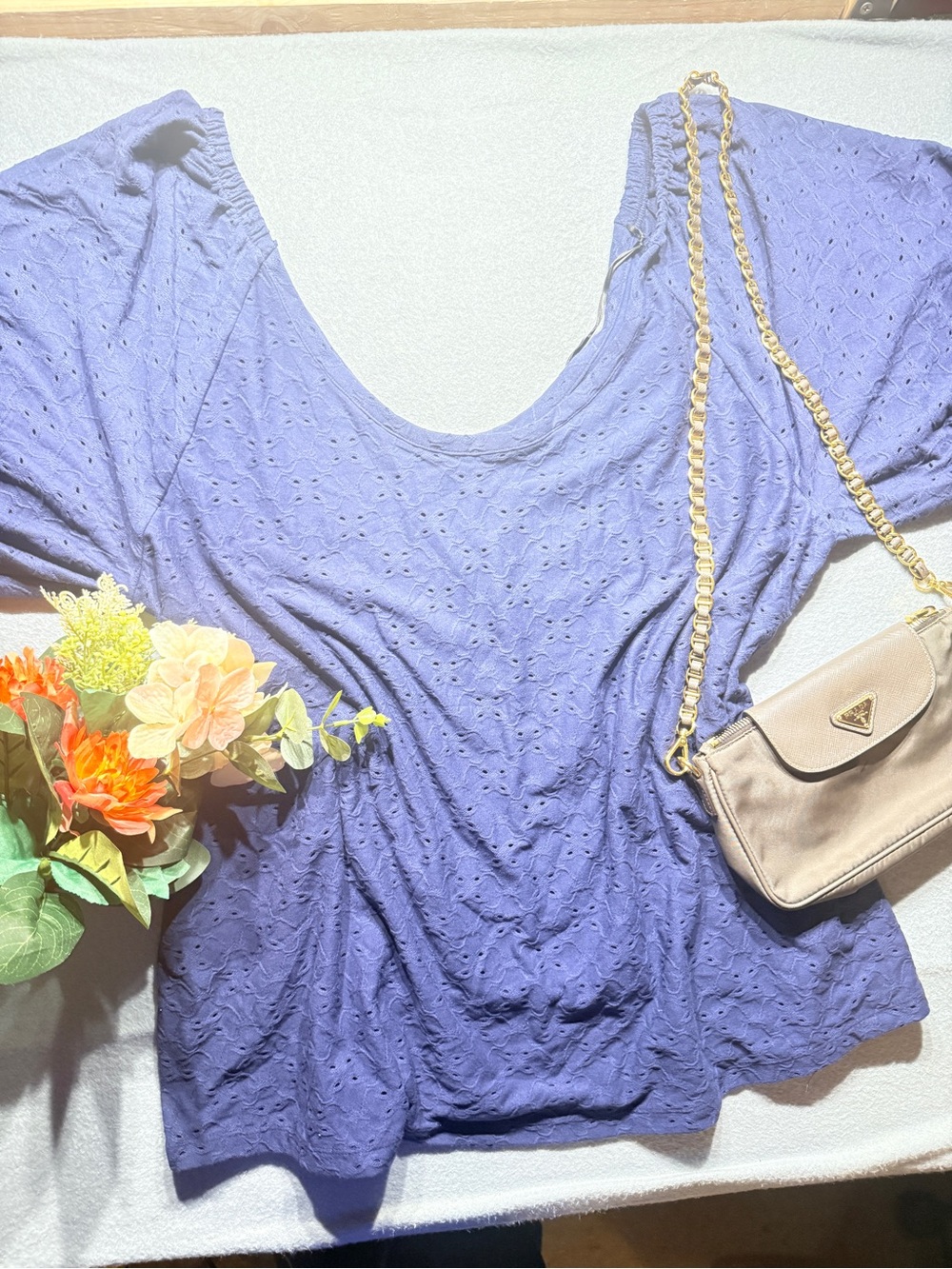 Ava & Viv Blue Eyelet Scoop Neck Top size X1 (18) #0101